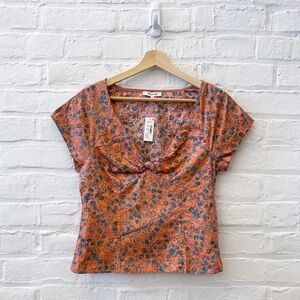 Madewell || Amari Twist Detail Top in Sunset Haze Floral Orange 0 NWT